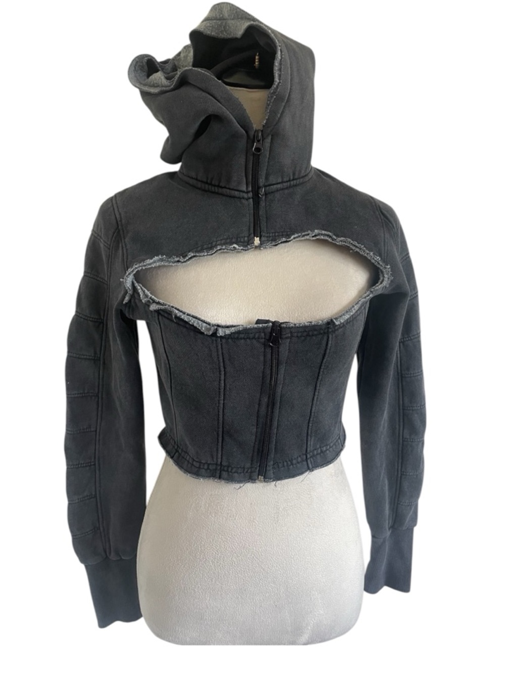PrettyLittleThing Distressed Charcoal Cropped Bomber Jacket